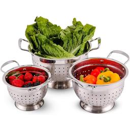 Ovente 3-Piece Stainless Steel Colander Set - 1.5qt, 3qt, 5qt - Dishwasher Safe thumbnail 1