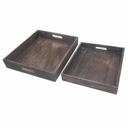 Admired By Nature Rustic Wooden Serving Tray Set of 2 with Handles, Antique Style Decorative Trays thumbnail 3