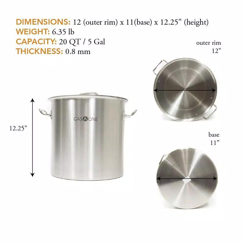 Gas One 20 Qt. Stainless Steel Stock Pot with Lid, Heavy-Duty 1.0 mm Thick Commercial Grade Kettle