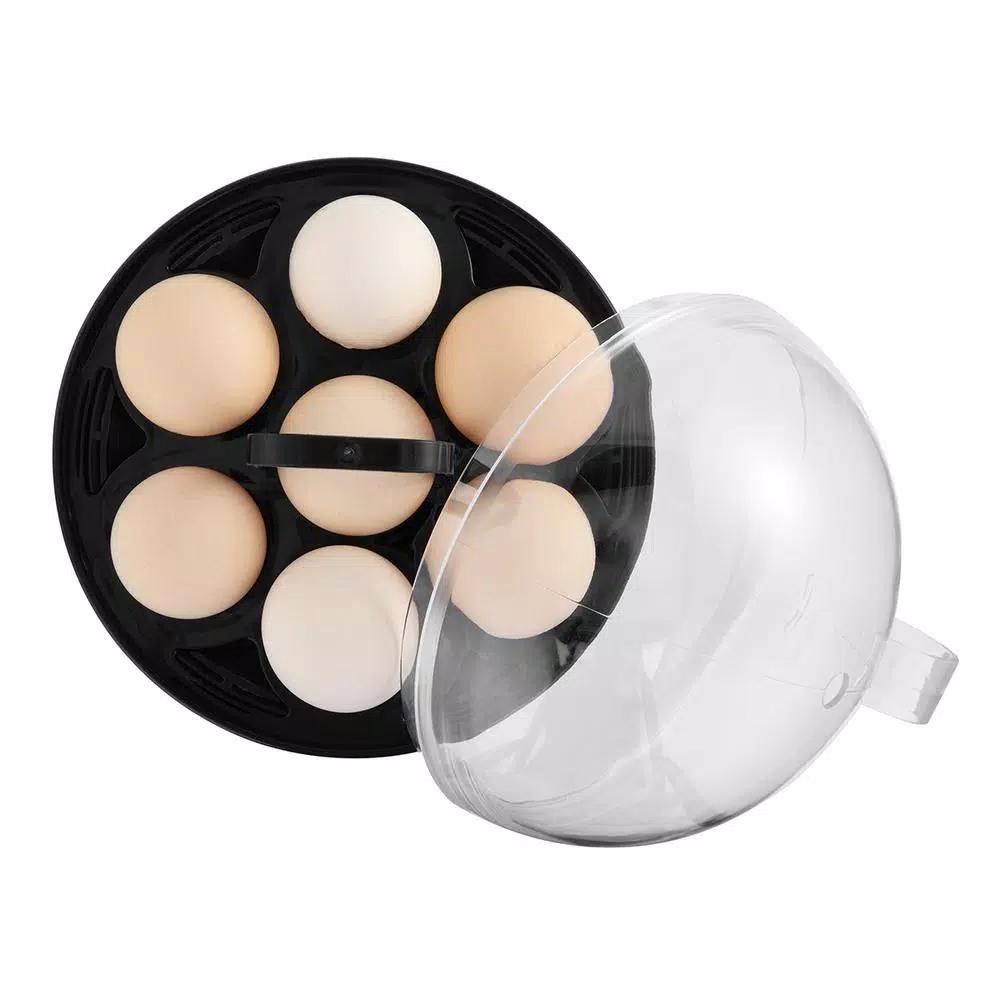 HOLSTEIN HOUSEWARES Holstein 7-Egg Stainless Steel and Black Egg Cooker with Automatic Shut-Off