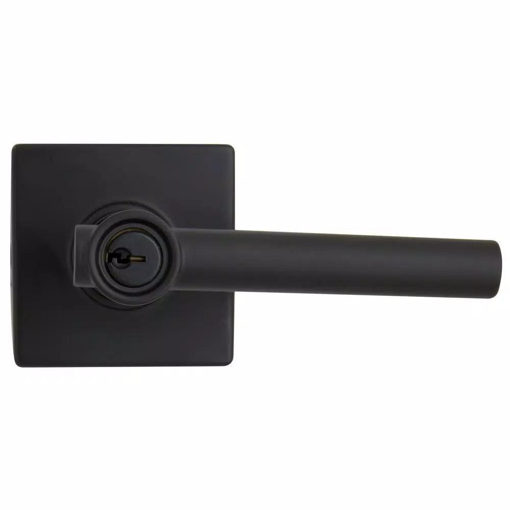 Defiant Highland Matte Black Keyed Entry Door Lever with Square Rose