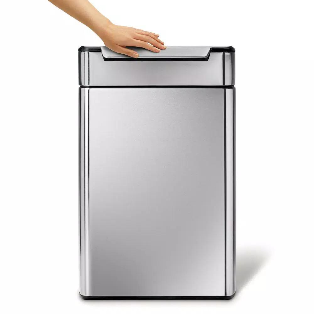 simplehuman 48-Liter Dual-Bucket Touch-Bar Recycling Trash Can, Brushed Stainless Steel