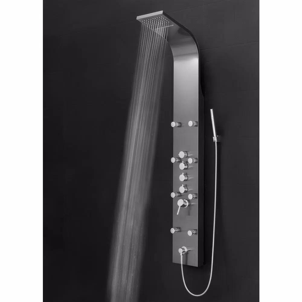 AKDY 65 in. 8-Jet Shower Panel System, Space Gray Brushed Stainless Steel with Rainfall, Waterfall & Wand