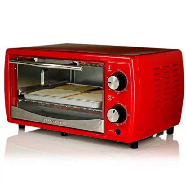 Ovente 700W 4-Slice Electric Toaster Oven with 9.5L Capacity, Timer, and Tempered Glass Door - Red