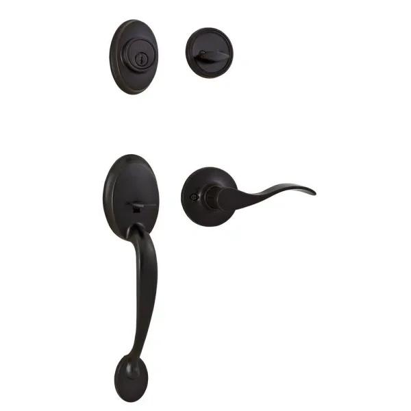 Weslock Premiere Essentials Hillcrest Single Cylinder Oil-Rubbed Bronze Left-Hand Door Handleset with New Haven Lever