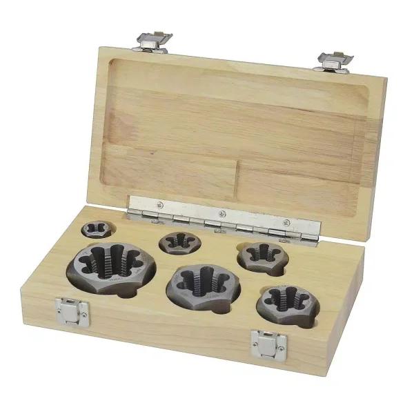 Drill America 6-Piece Carbon Steel NPT Hex Die Set with Wooden Case
