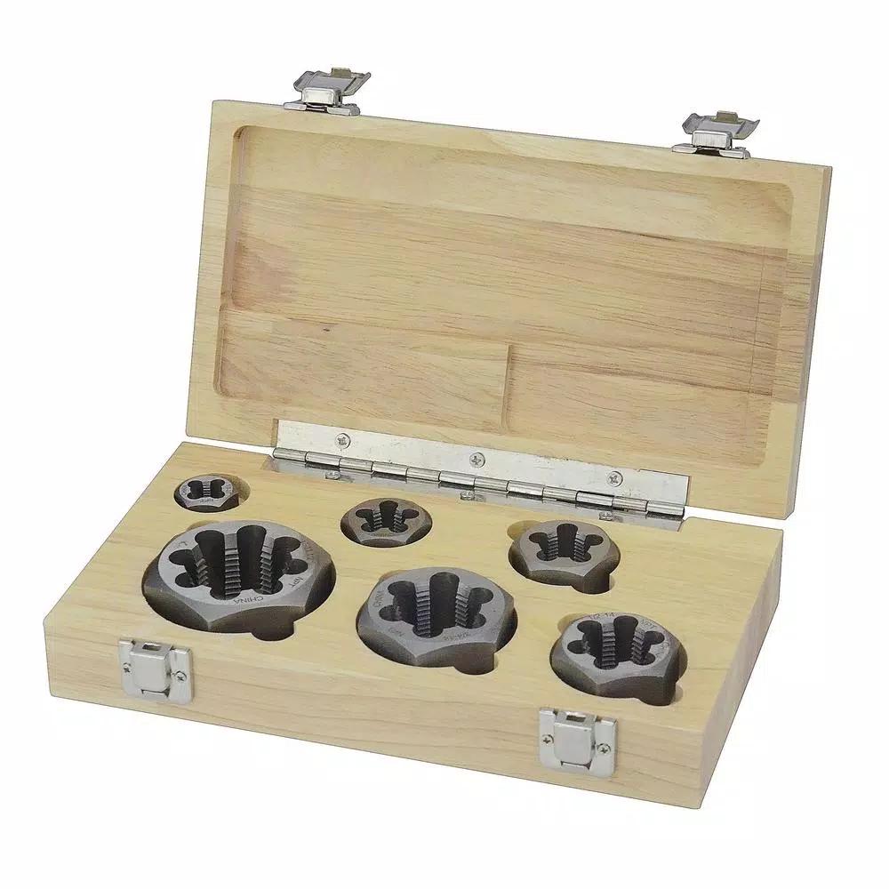 Drill America 6-Piece Carbon Steel NPT Hex Die Set with Wooden Case