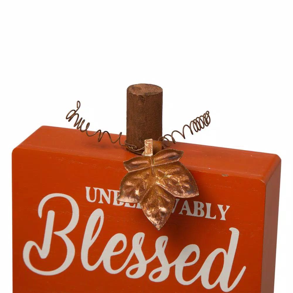 Glitzhome 8.85 in. Fall Wooden Pumpkin Table Decor Set, 3-Pack with Harvest Blessing Words