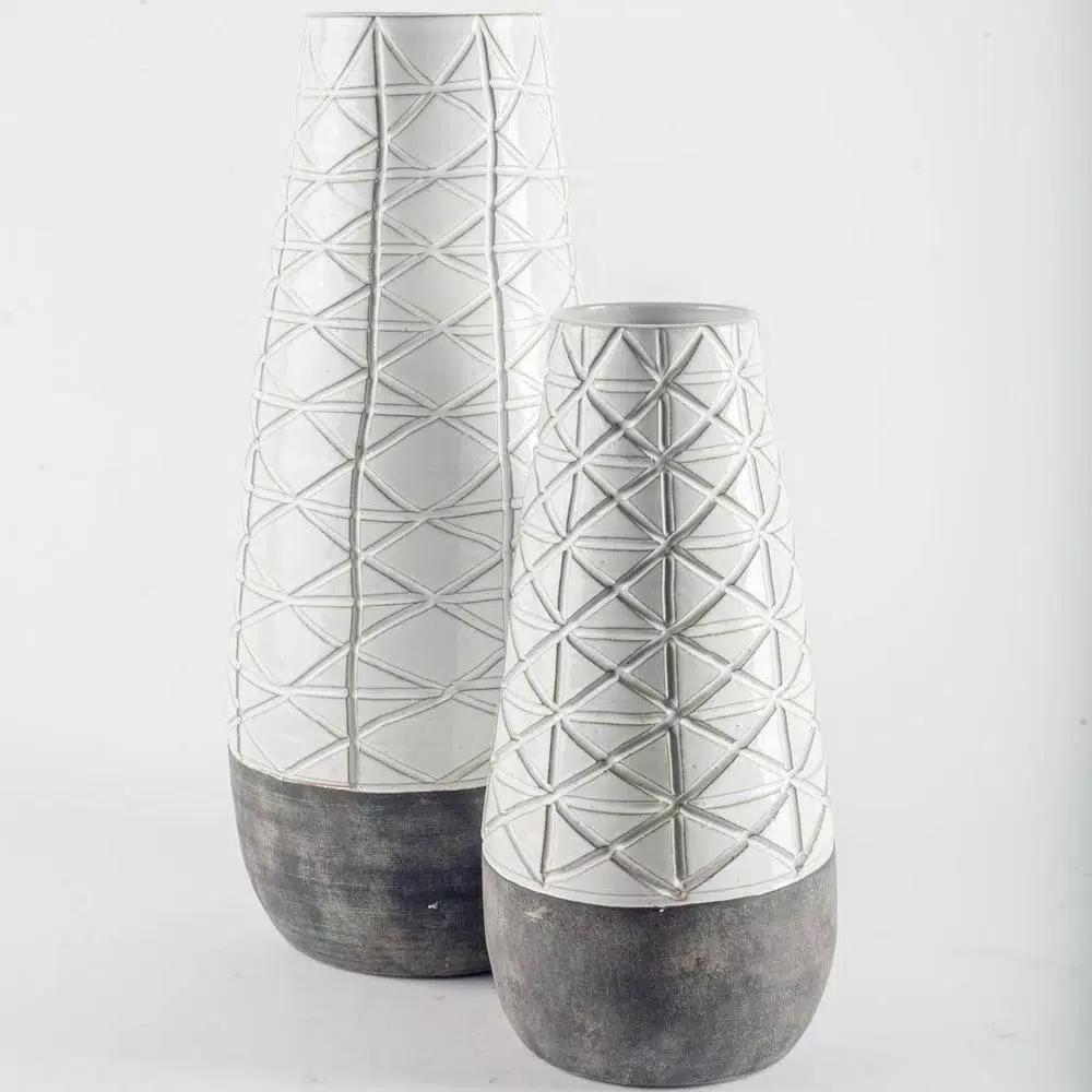 Mercana Harrier II Large White Geometric Ceramic Table Vase