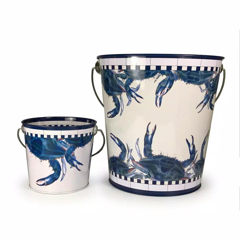 Golden Rabbit Blue Crab Decorative Steel Pail, 2 qt. Multi-Purpose Container