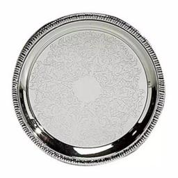 Heim Concept 12 in. Silver Etched Round Metal Serving Tray thumbnail 2