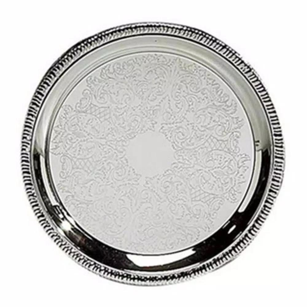 Heim Concept 12 in. Silver Etched Round Metal Serving Tray