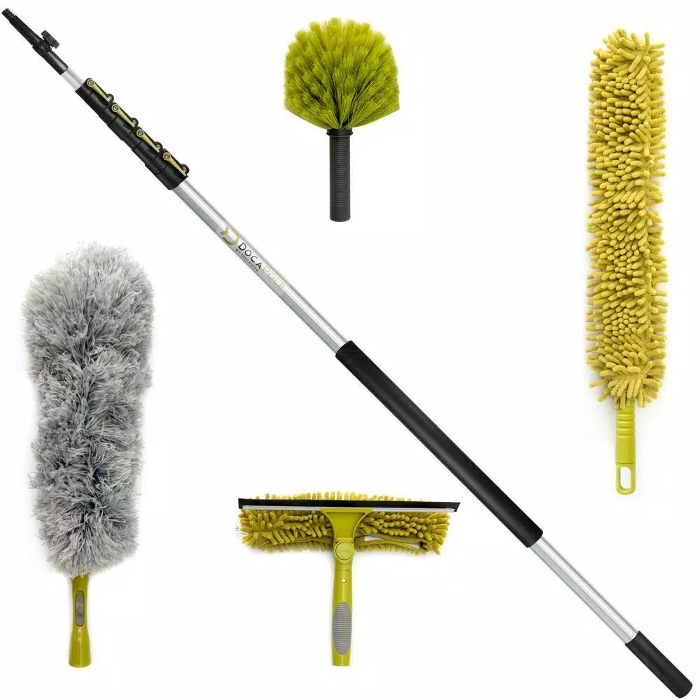 DocaPole High-Reach Cleaning Kit with 30 ft. Telescopic Extension Pole, Window Squeegee & Microfiber Dusters