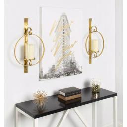 Kate and Laurel Doria Gold Metal Candle Sconce - Glamorous Round Wall Decor with Glass Pillar thumbnail 5