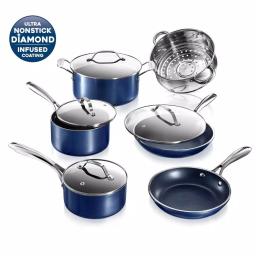 GRANITESTONE Granite Stone Blue 10-Piece Diamond Infused Non-Stick Aluminum Cookware Set with Glass Lids thumbnail 1