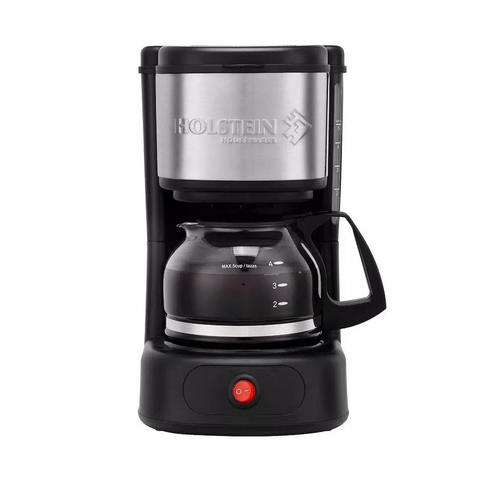 Holstein Housewares 5-Cup Drip Coffee Maker, Black Stainless Steel