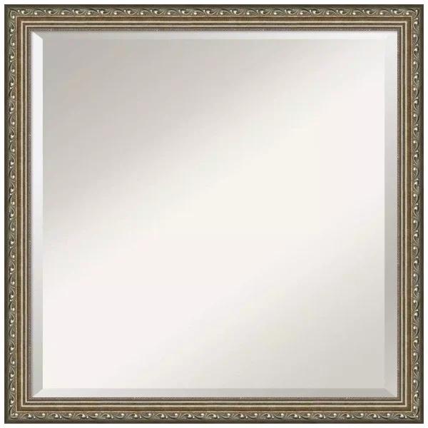 Amanti Art Parisian 22 in. Square Beveled Edge Wood Framed Bathroom Vanity Mirror, Silver Pewter