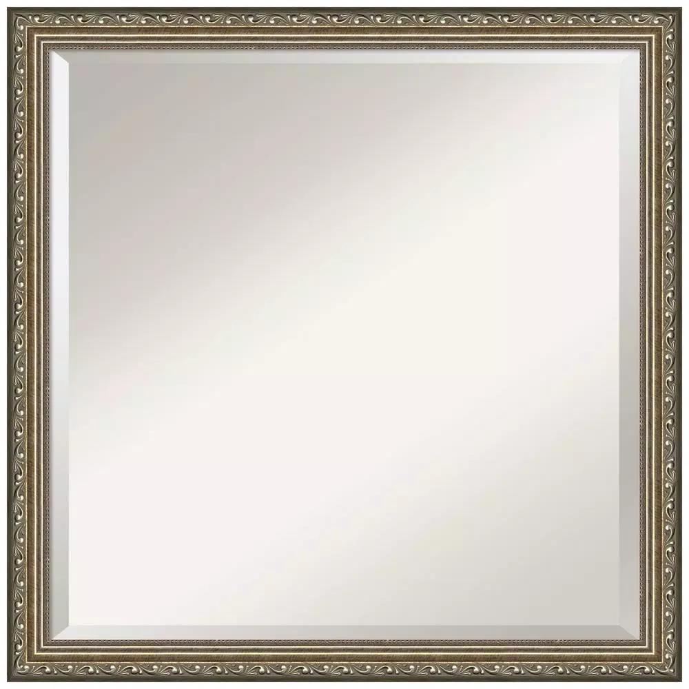 Amanti Art Parisian 22 in. Square Beveled Edge Wood Framed Bathroom Vanity Mirror, Silver Pewter
