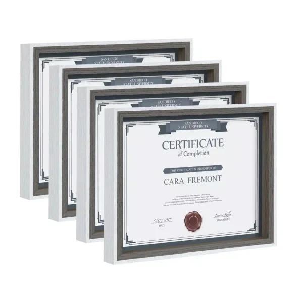 Kate and Laurel Gibson 8.5 x 11 in. Modern Document Picture Frame Set, Gray and White, 4-Pack
