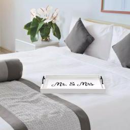 Elegant Designs White Wash Wooden Decorative Serving Tray with Black Metal Handles - Mr. and Mrs. Farmhouse Style thumbnail 5