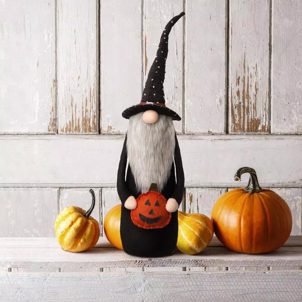 Glitzhome 28 in. Halloween Fabric Gnome Standing Decor with Posable Hat and Faux Fur Beard