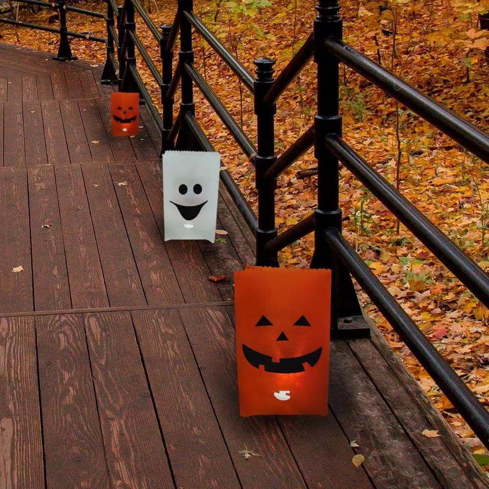 Northlight Halloween Pumpkin and Ghost Flickering Light Luminary Pathway Markers, Set of 3