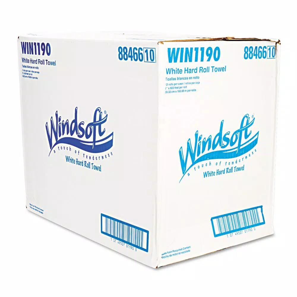 Windsoft White Hardwound Roll Towels, 8 in. x 600 ft, 1-Ply, 12 Rolls per Carton