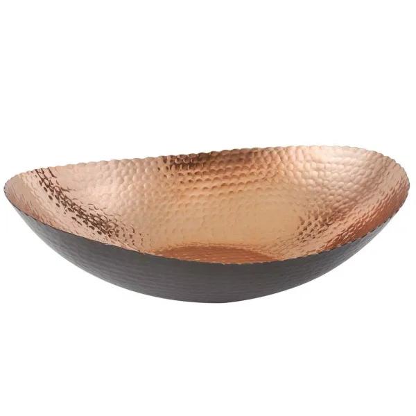 Elegance 14.5 in. Large Oval Serving Bowl - Black Matte & Hammered Copper Aluminum