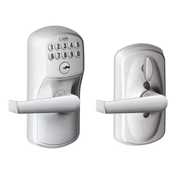 Schlage Elan Satin Chrome Electronic Keypad Door Lever with Plymouth Trim and Flex Lock