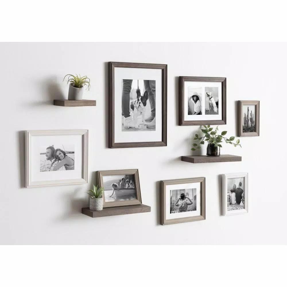 Kate and Laurel Bordeaux Rustic Farmhouse Gallery Wall Frame and Shelf Set, 10-Piece Multi/Gray Wood Collection