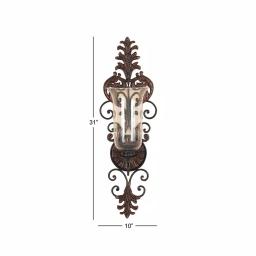 LITTON LANE Antique Gold Flourished Iron Candle Sconce with Clear Glass Hurricane Shade thumbnail 7