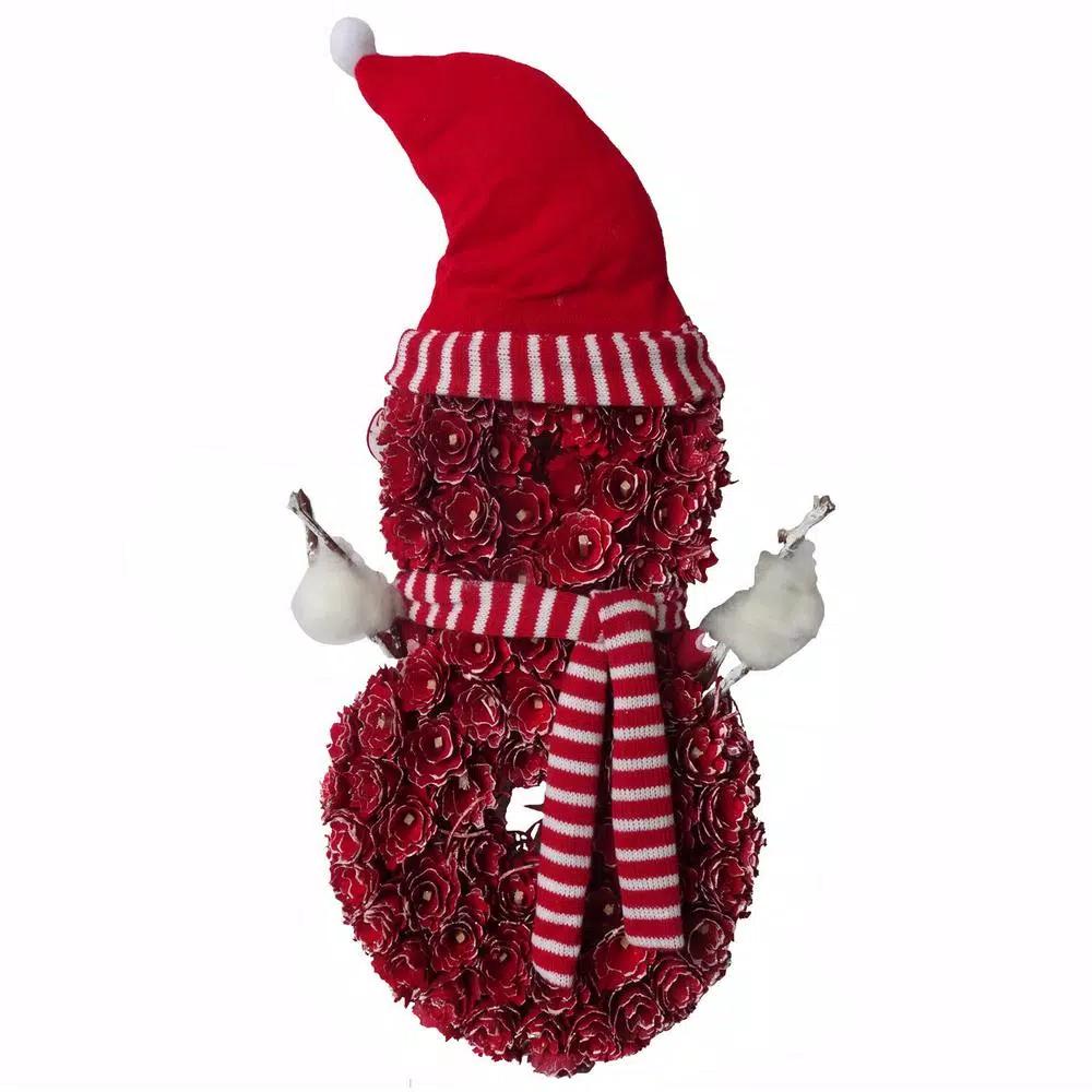 Fraser Hill Farm 25 in. Artificial Snowman Christmas Wreath with Red Hat and Striped Scarf