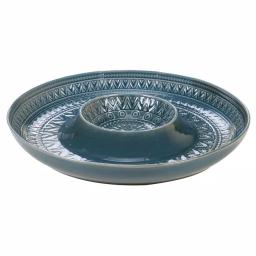 Certified International Aztec 13.5 in. Teal Chip and Dip Bowl thumbnail 1