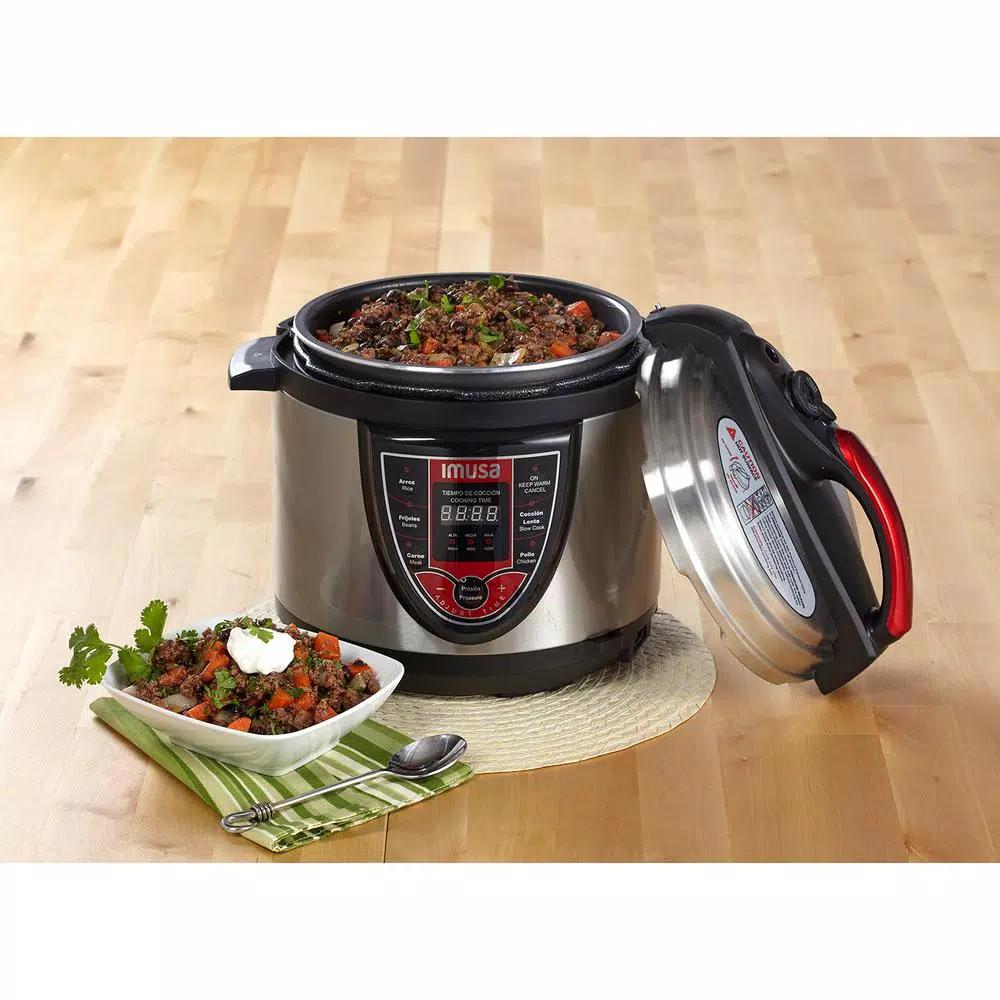 IMUSA 5 Qt. Electric Pressure Cooker, Silver and Red with Digital Display