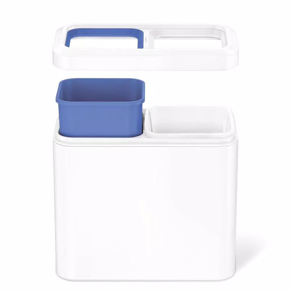 simplehuman 20L Slim Open Dual Compartment Recycling Trash Can, White Steel