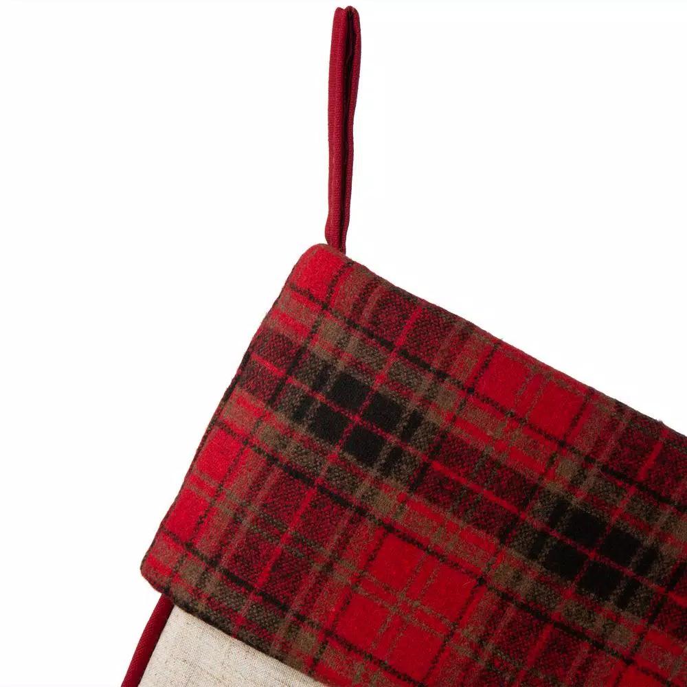 Glitzhome 21 in. Dachshund Fabric Christmas Stocking - White with Red Trim