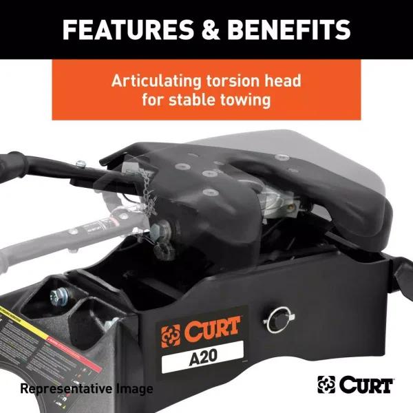 CURT A20 5th Wheel Hitch with R20 Roller and Ram OEM Puck System Adapter, 20,000 lbs. Capacity