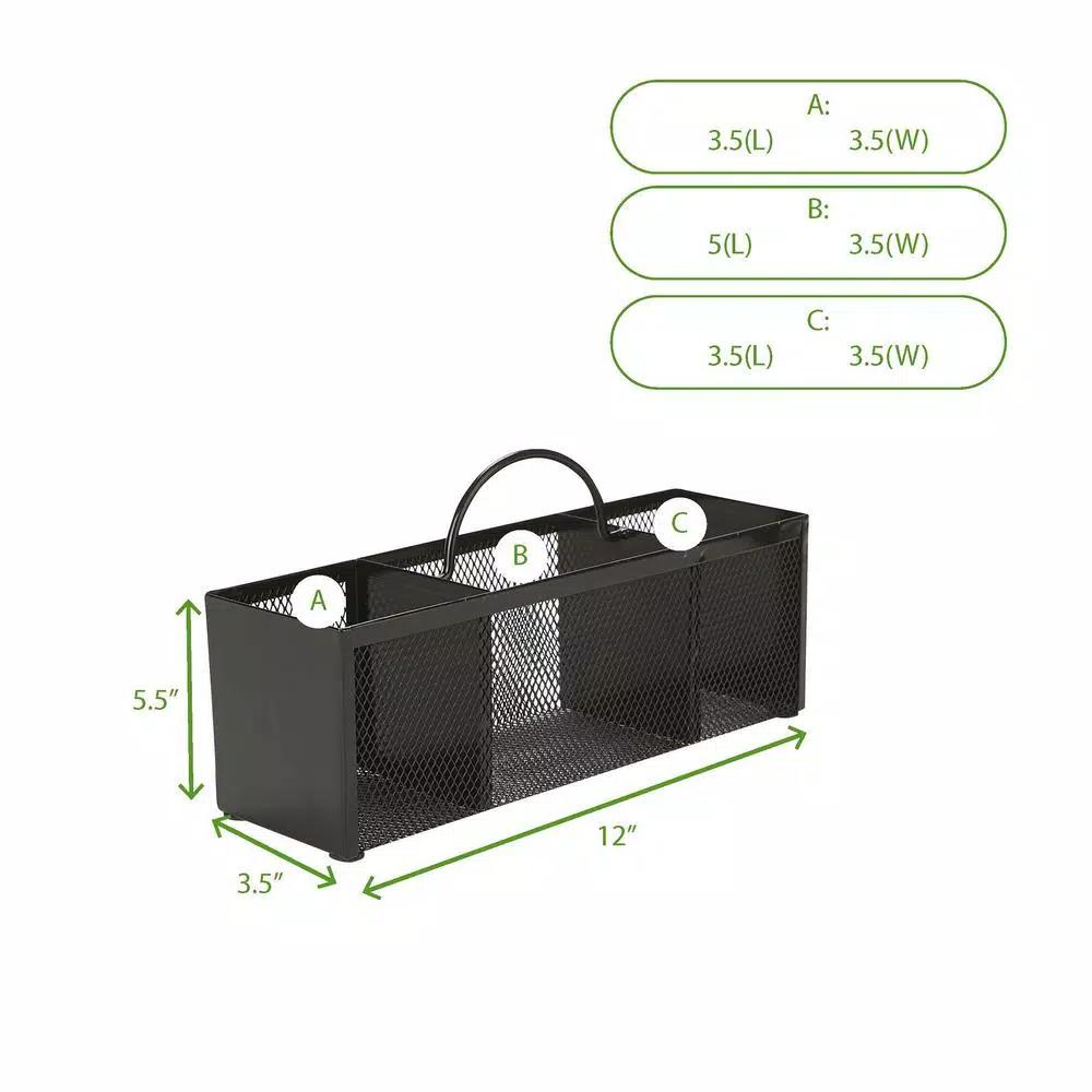 Mind Reader 3-Section Black Mesh Cutlery Holder & Silverware Organizer