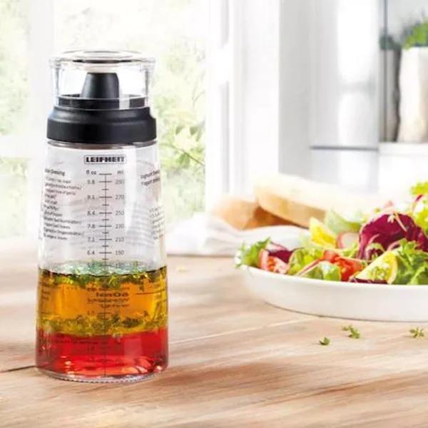 HOUSEHOLD ESSENTIALS Leifheit Glass Salad Dressing Shaker with Lid and Measurement Markings, 10.1 oz