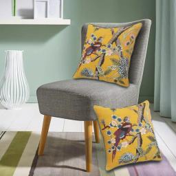 LR Home Scenic Yellow Floral Birds Throw Pillow - 20 x 20 in. Cotton Square Accent Pillow thumbnail 7