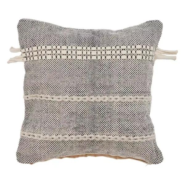 LR Resources Zanthia Black and Natural Striped Hypoallergenic 100% Cotton 20 in. x 20 in. Throw Pillow