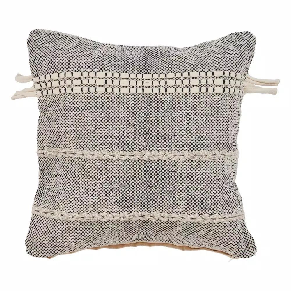 LR Resources Zanthia Black and Natural Striped Hypoallergenic 100% Cotton 20 in. x 20 in. Throw Pillow
