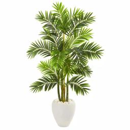 Nearly Natural 63 in. Artificial Areca Palm Tree with White Planter thumbnail 1