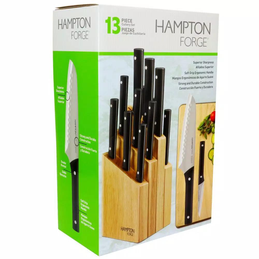 Hampton Forge 13-Piece Kitchen Knife Set with Stainless Steel Blades and Wood Block