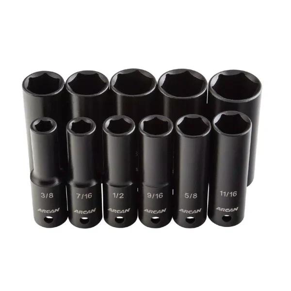 Arcan AS21211SD 1/2 in. Drive Deep SAE Impact Socket Set, 11-Piece