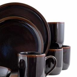 Elama Midnight Beach 16-Piece Metallic Black Stoneware Dinnerware Set, Service for 4 thumbnail 7