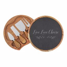 Cathy's Concepts Live Love Cheese 5-Piece Acacia Wood and Natural Slate Cheese Board Set with Utensils thumbnail 4