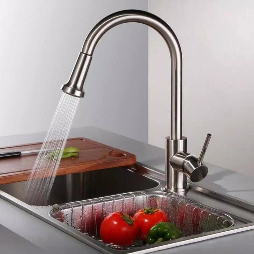 Vanity Art Brushed Nickel Single-Handle Pull-Down Kitchen Faucet with 360 Degree Swivel Spout