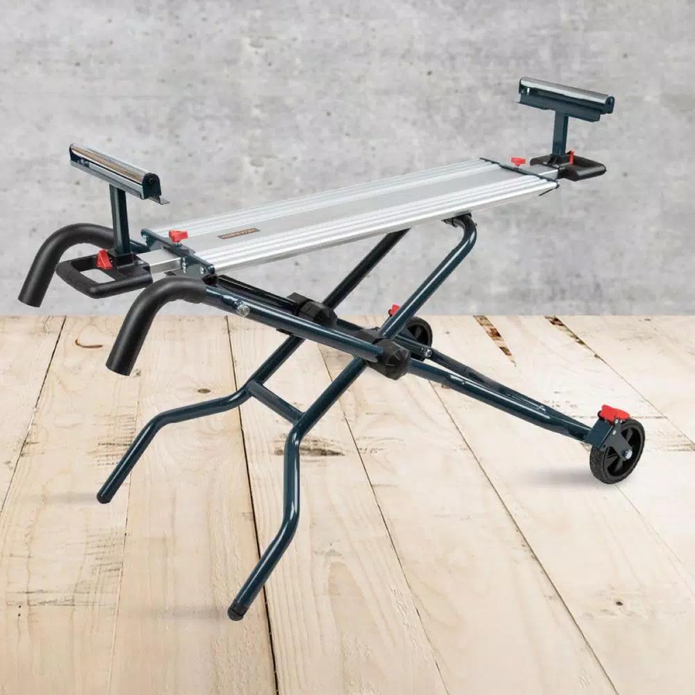 POWERTEC Dual Position Portable Miter Saw Stand with Wheels and Aluminum Bed