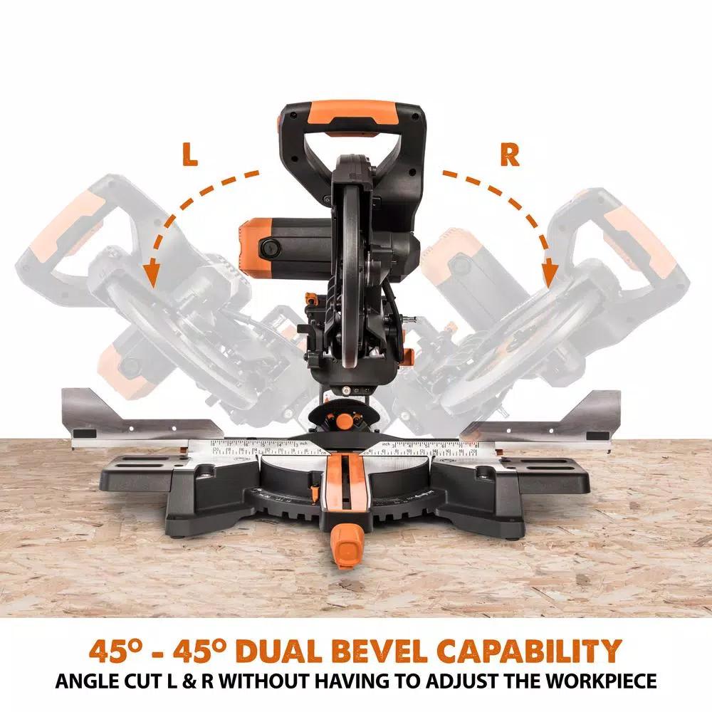 Evolution Power Tools Evolution R255SMSDB+ 10 in. 15 Amp Dual Bevel Sliding Miter Saw with Laser Guide